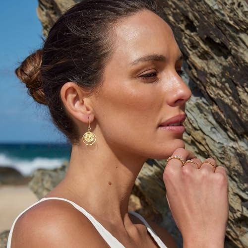 Freekiss Disc Leverback Earrings for Women: Dainty 14k Gold Plated Dangle Earrings for Women Hypoallergenic Hammered Teardrop Coin Earring Set Gold Jewelry for Womens Trendy2