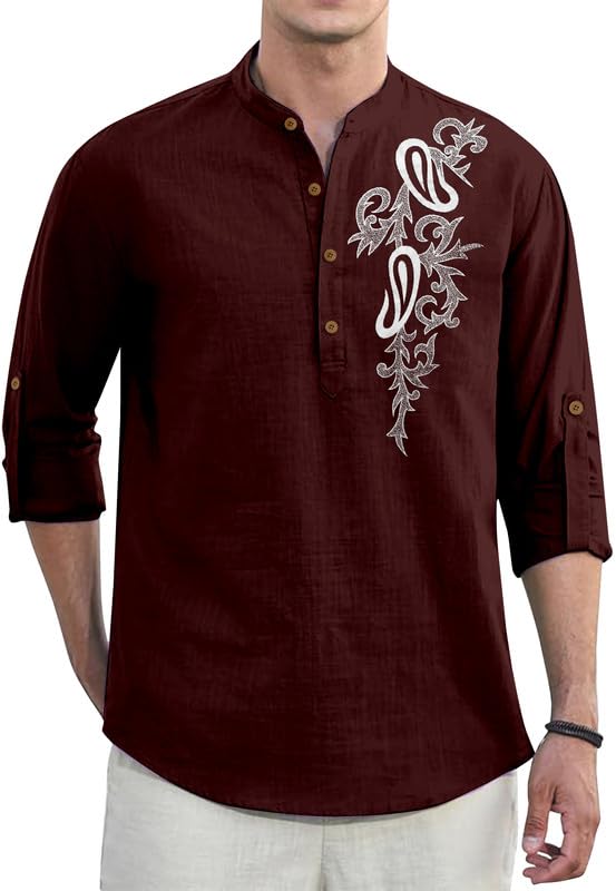 Image of Men's Printed Cotton Blend Short Kurta | Regular Fit Casual Kurta Shirt for Men with Mandarin Collar | Ethnic
