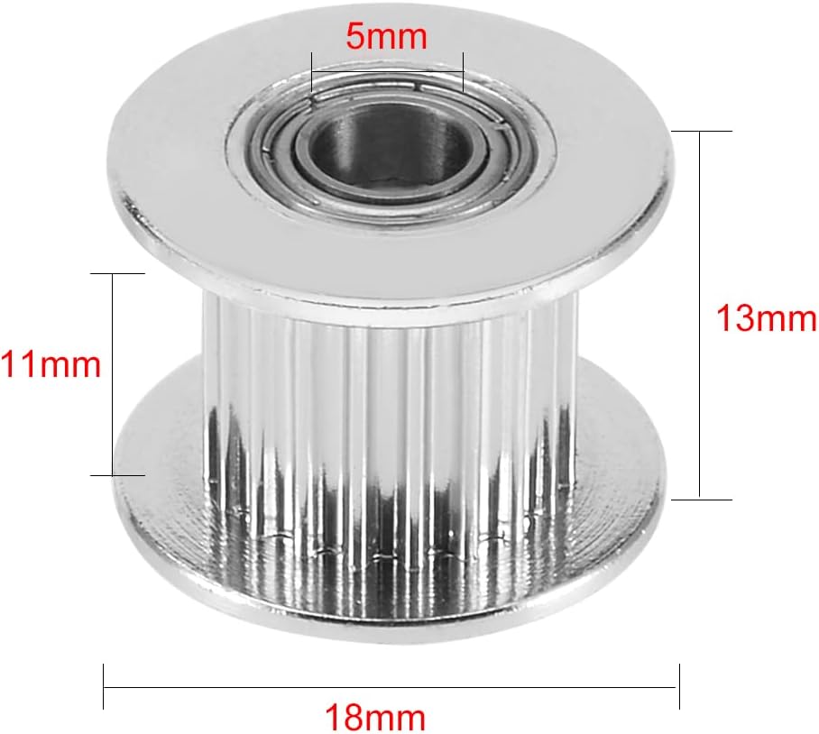 uxcell Aluminum 20T 5mm Bore 2mm Pitch Timing Belt Pulley with Dual Ball Bearing