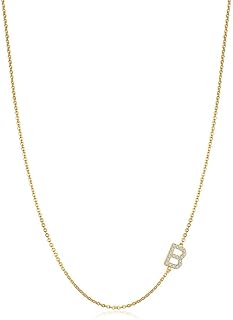 Sideways Initial Necklace for Women, 14k Gold Plated Dainty Cubic Zirconia Sideways Alphabet 26 A-Z Letter Necklace, Personalized Tiny Monogram Initial Necklace Gifts for Women Girls