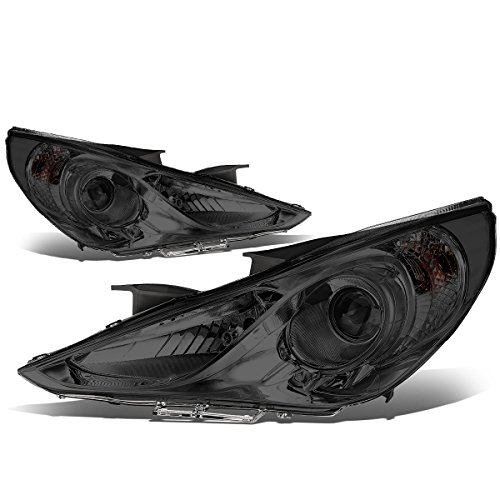 Auto Dynasty Headlights Assembly Compatible with 2011 2012 2013 2014 Sonata, Driver and Passenger Side Halogen Headlamps Replacement w/Projector Low Beam, Excludes Hybrid, Smoked Lens Clear Corner