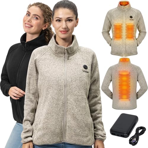 Weston Women's Heated Fleece Jacket With 7.4V Battery, Heated Coat (US, Alpha, Medium, Regular, Regular, Grey)
