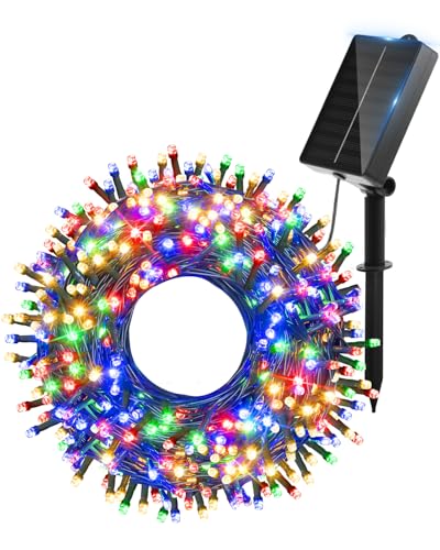 Ollny Solar Lights Outdoor Garden 20m 200 LEDs Fairy Light, Multicolour String with 8 Modes Large Capacity, Outside Decorative Lighting for Tree Fence Gazebo Patio Camping Decorations