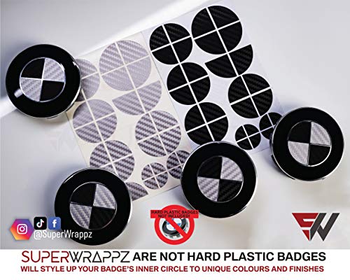 SuperWrappz - Emblema de carbono negro y plateado para BMW (2 cuádruples)...