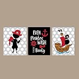 Silly Goose Gifts Adorable Pirate Children Bathroom Wall Decor (Set of Three)