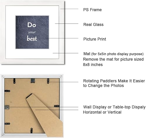 Vista 264 de Juego de 6 portarretratos de 5 x 7 con cristal real para fotos de 4 x 6 con paspartú o 5 x 7 sin paspartú, para pared o mesa, marcos de fotos
