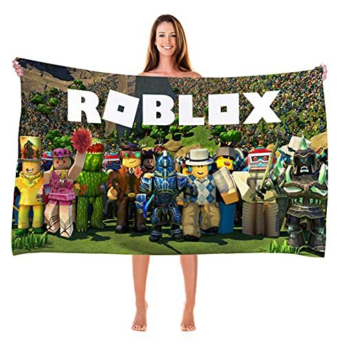 Bonamana 3D Print Roblox Bath Towel Kids Pool Towel Children's Bath Sheets Ultra Soft Super Absorbent Durability Beach Sauna Bathroom Face Towels for Boy Girls Daily Use Green, 70x140cm
