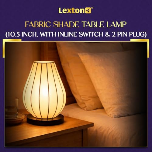 Image of Lexton 10.5 Inch Decorative Table Lamp for Bedroom | Fabric Shade Bedside Night Lamp with Inline Switch & 2 Pin Plug | Compact Desk Lamp for Study Table, Living Room & Home Decor Lighting (Pack of 1)
