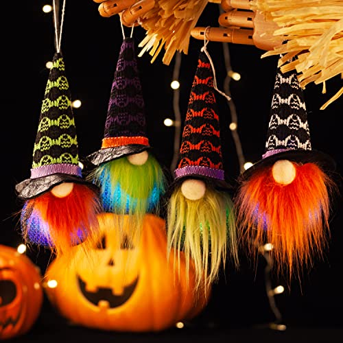 GMOEGEFT Halloween-Zwerge, 7 farbwechselnde Lichter, schwedische Tomtes Hexenzwerge, Urlaubsdekoration, 4 Stück (B) Cover