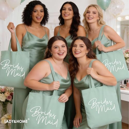 Image of LADY & HOME 6pcs Bachelorette Party Tote Bag, Bride Bridesmaid Cotton Tote Bag for Wedding Gifts