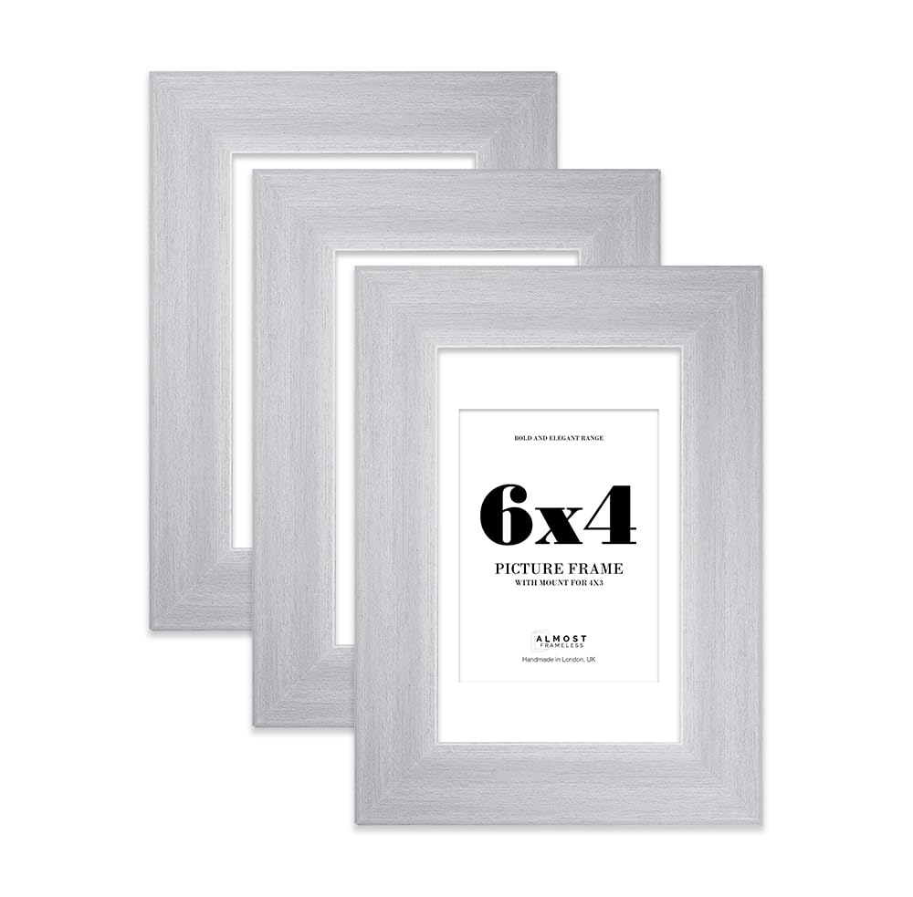 6x4" Silver Frame With Mount for 4x3" Pictures 28mm Edge Portrait and Landscape Display with Wall Hooks and Kickstand, 3 Pack