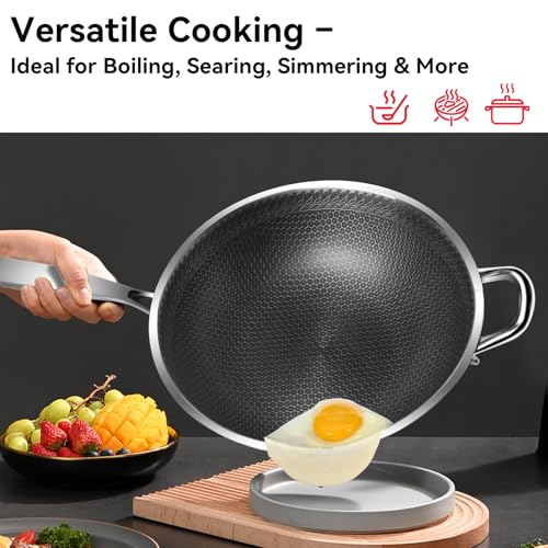 Wok de acero inoxidable sin recubrimiento con tapa 12.6" miniatura 5