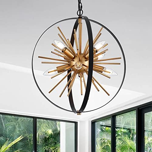 Lustre Sputnik de Globo de 8 Luzes de Ouro Preto de 17,72 '' Mode...