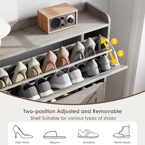 Image of Nicetree Shoe Cabinet Storage for Entryway,Narrow Shoe Storage Cabinet, Space-Saving Shoe Organizer Cabinet, Vertical Entryway Solution for Foyer, Mudroom, Gray