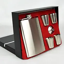 Cantil De Bolso Porta Bebida Whisky Aço Inox Funil 4 Copos CBRN20324 - Commerce Brasil