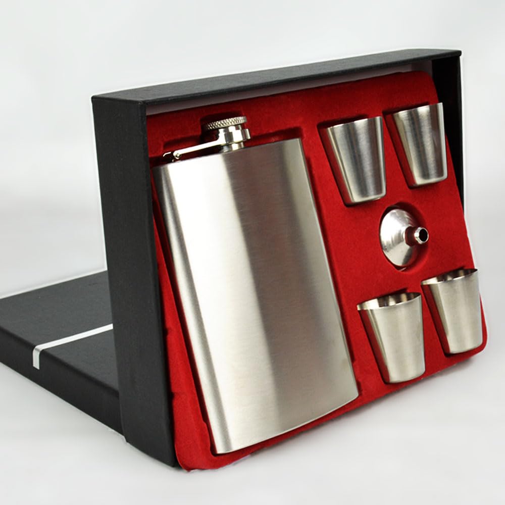 Cantil De Bolso Porta Bebida Whisky Aço Inox Funil 4 Copos