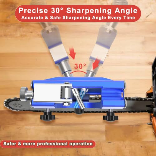Image of Chainsaw Sharpener Jig Kit, Portable Saw Blade Sharpener with 5 Diamond Sharpening Steels, Chainsaw Sharpening Tool, Hand Crank Chainsaw Accessories for 4 inch-22 inch Chain Saw Blue