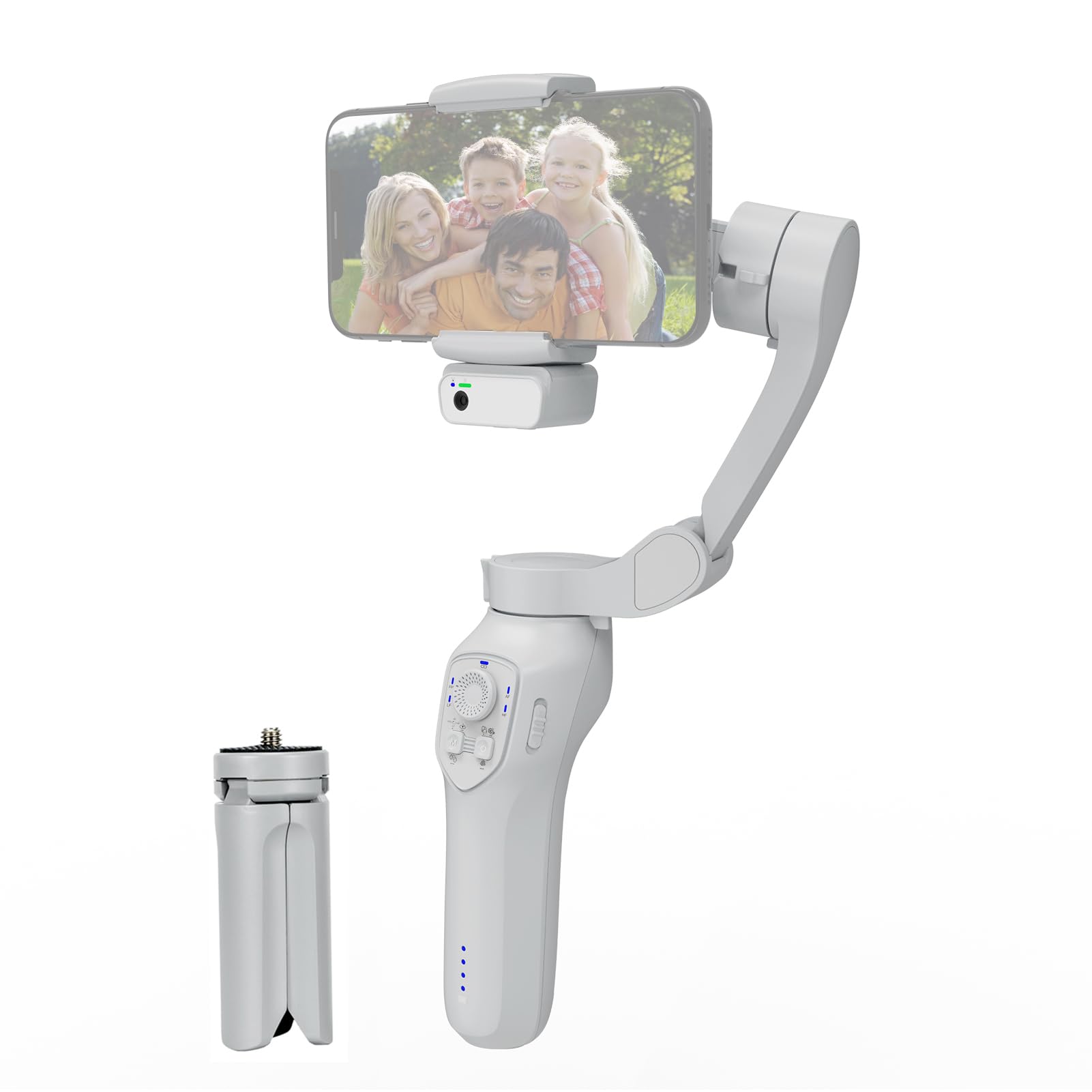 Andoer 3-osiowy stabilizator gimbala, stabilizator do smartfona, 0,28 g / 0,61 funta ładunek zapobiegający wstrząsom, wsparcie gestów, sterowanie połączeniem BT z czujnikiem wzroku AI i modułem