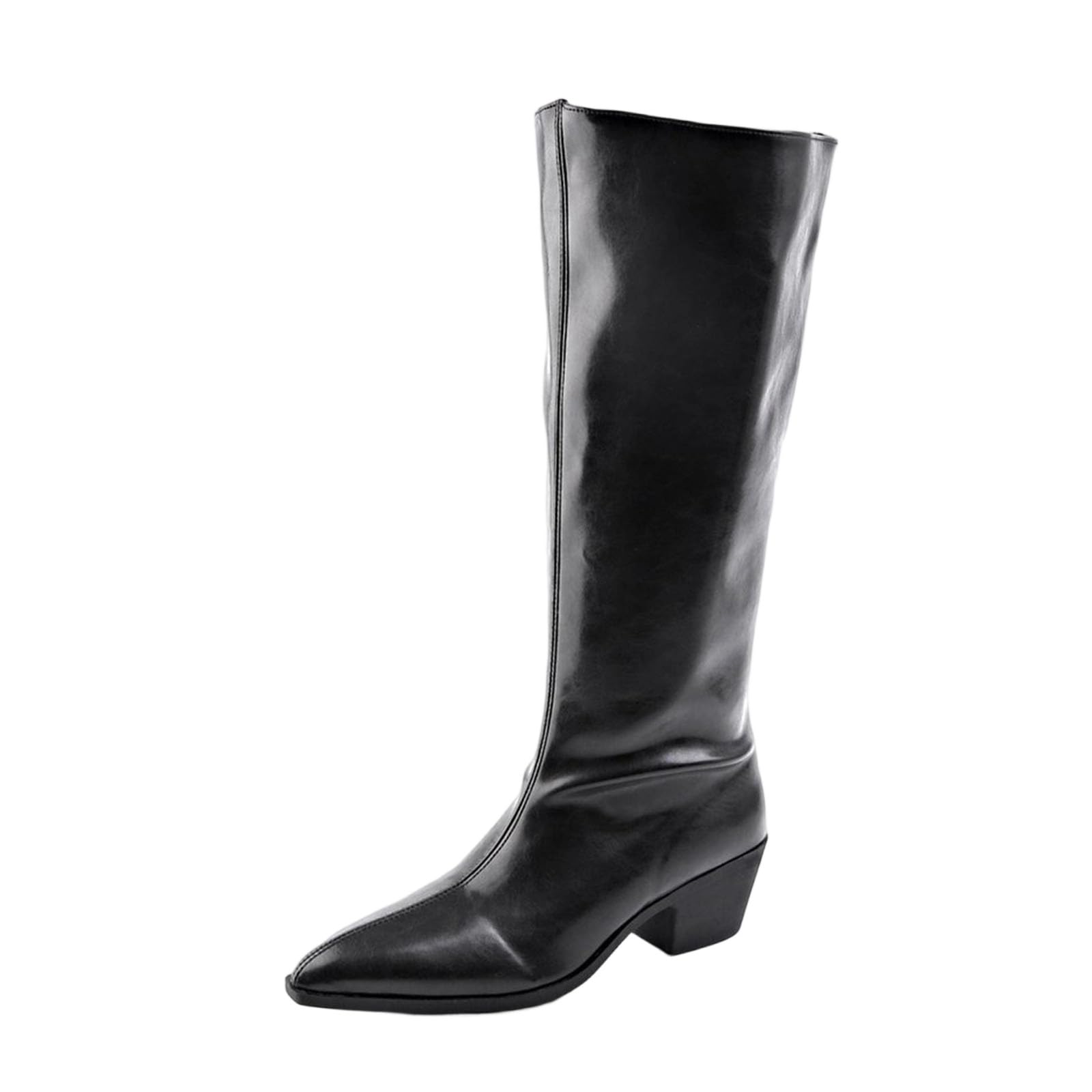 Womens Knee High Boots Faux Leather Square Toe Tall Boots Chunky Block Heel Long Boots Office Date Night