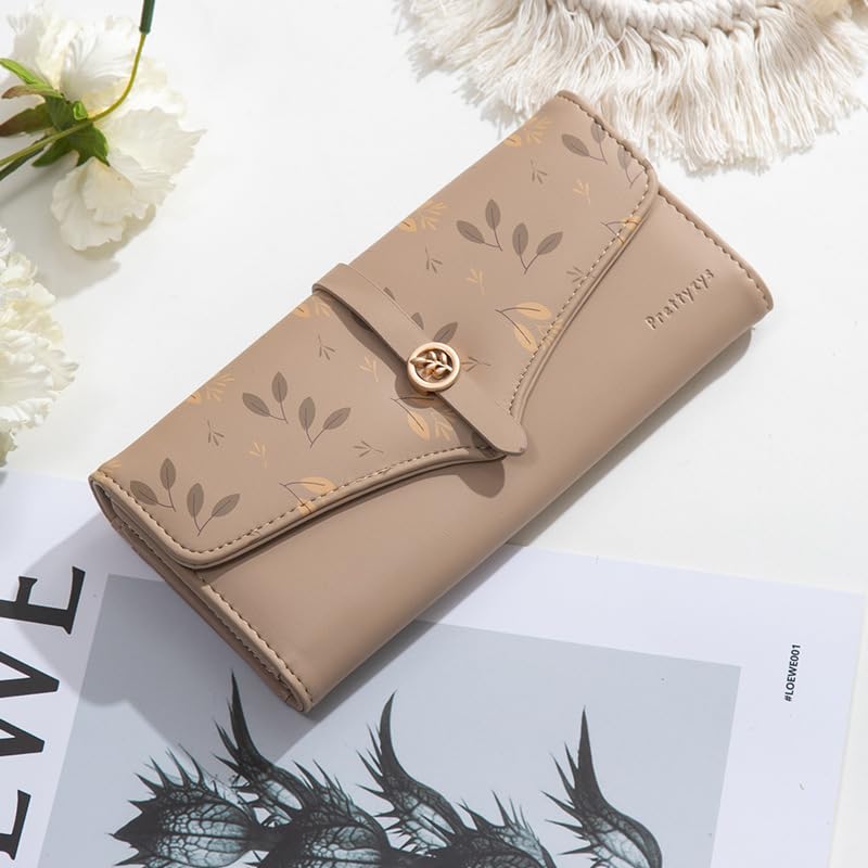 Women's Large-capacity Long Printed Hasp Clutch - Leather Wallet (Apricot)2