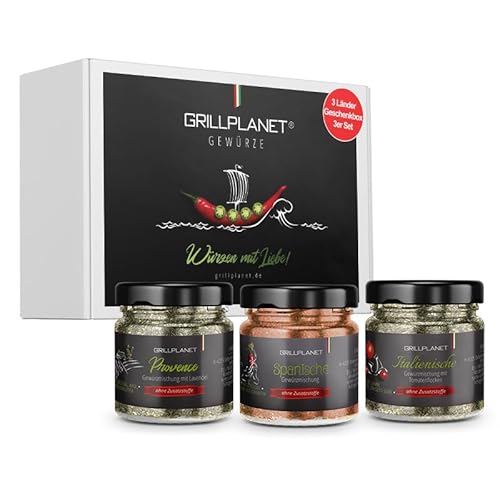 Mediterrane Gewürzmischung 3er Gewürzset Geschenkset italienische spanische und Kräuter der Provence für Fleisch Nudeln und Sossen zum Grillen und Braten