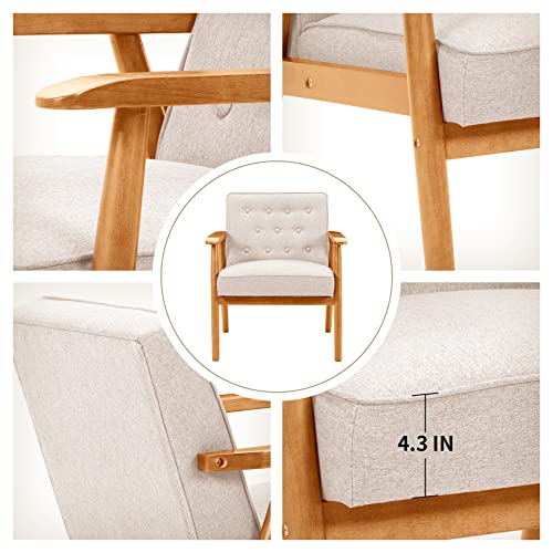Unicoo – Leisure Chair Solid Wood Armrest Accent Chair, Fabric Upholstered Wooden Lounge Chair Modern Living Room Chairs (U205-Beige) #TOP5