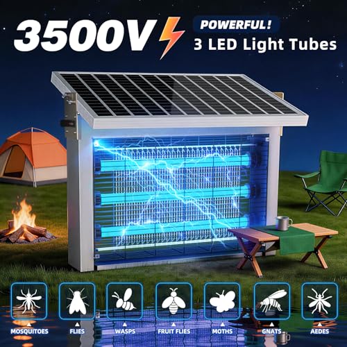 Image of Heavy-Duty Large Solar Bug Zapper Outdoor for 1 /4 Arce with 30W Solar Panel | Aluminum Rechargeable Solar Zapper with High Powered, Waterproof Solar Bug Zapper for Patio Garden Backyard Farm Large Places