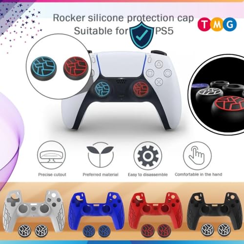 Image of TMG Anti-Slip Controller Silicone Skin for Ps5, Ergonomic Rubber Protective Case with 2 PC matching Thumb Grips (Red)