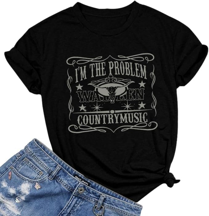 I'm The Problem T-Shirt Retro Steer Skull Western Shirts Country Music Tees Cowgirl Graphic Cowboy Tops3