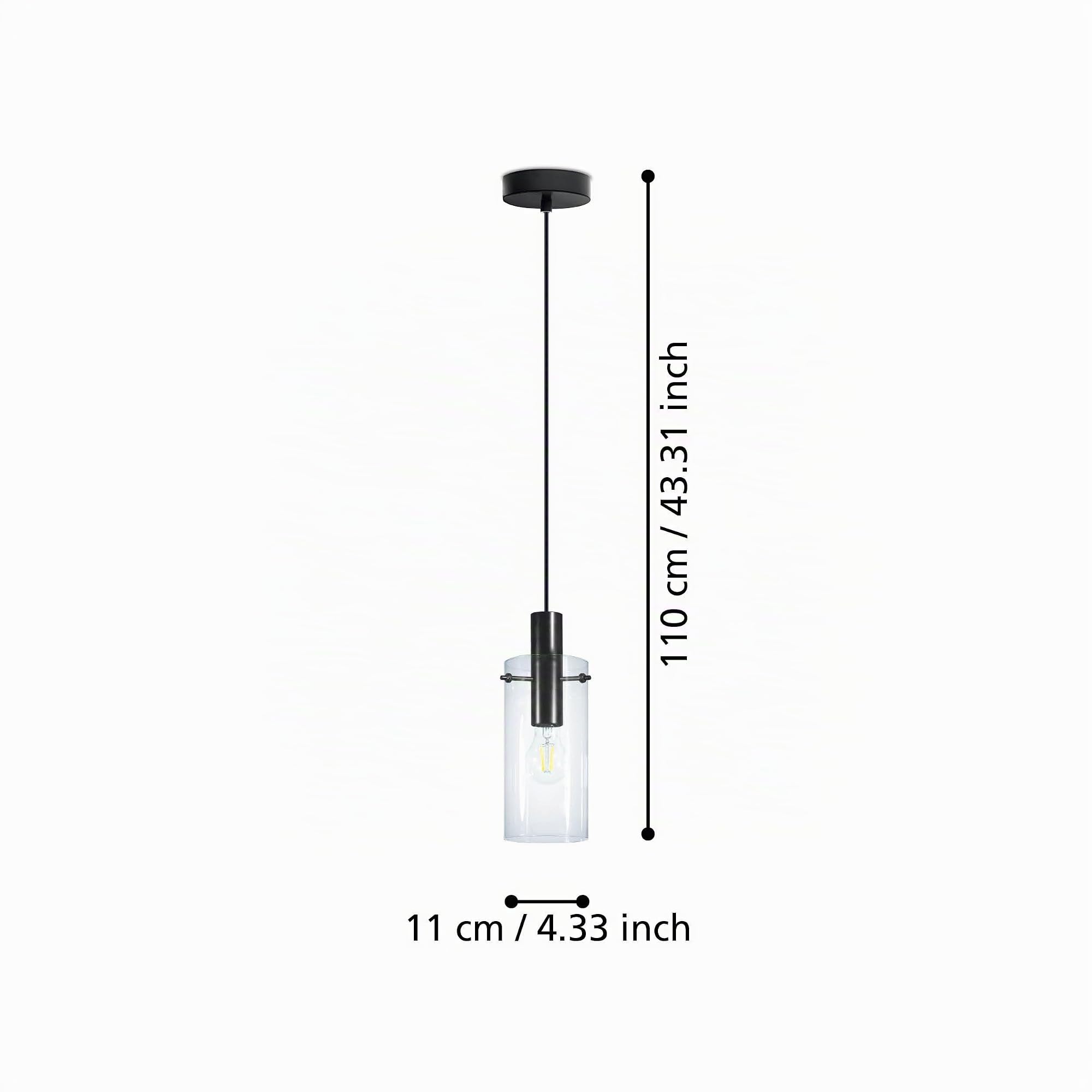 Eglo Lámpara colgante Montefino, lámpara suspendida de una luz, lámpara de techo de metal negro y cristal transparente, lámpara de comedor, lámpara de salón colgante con casquillo E27