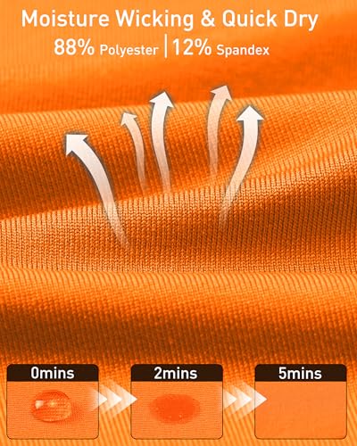 Roadbox Mens Compression Shirt, Cool Dry Long Sleeve Workout Shirts, Running Athletic Football Gym Base Layer Tops UPF 50+ Orange