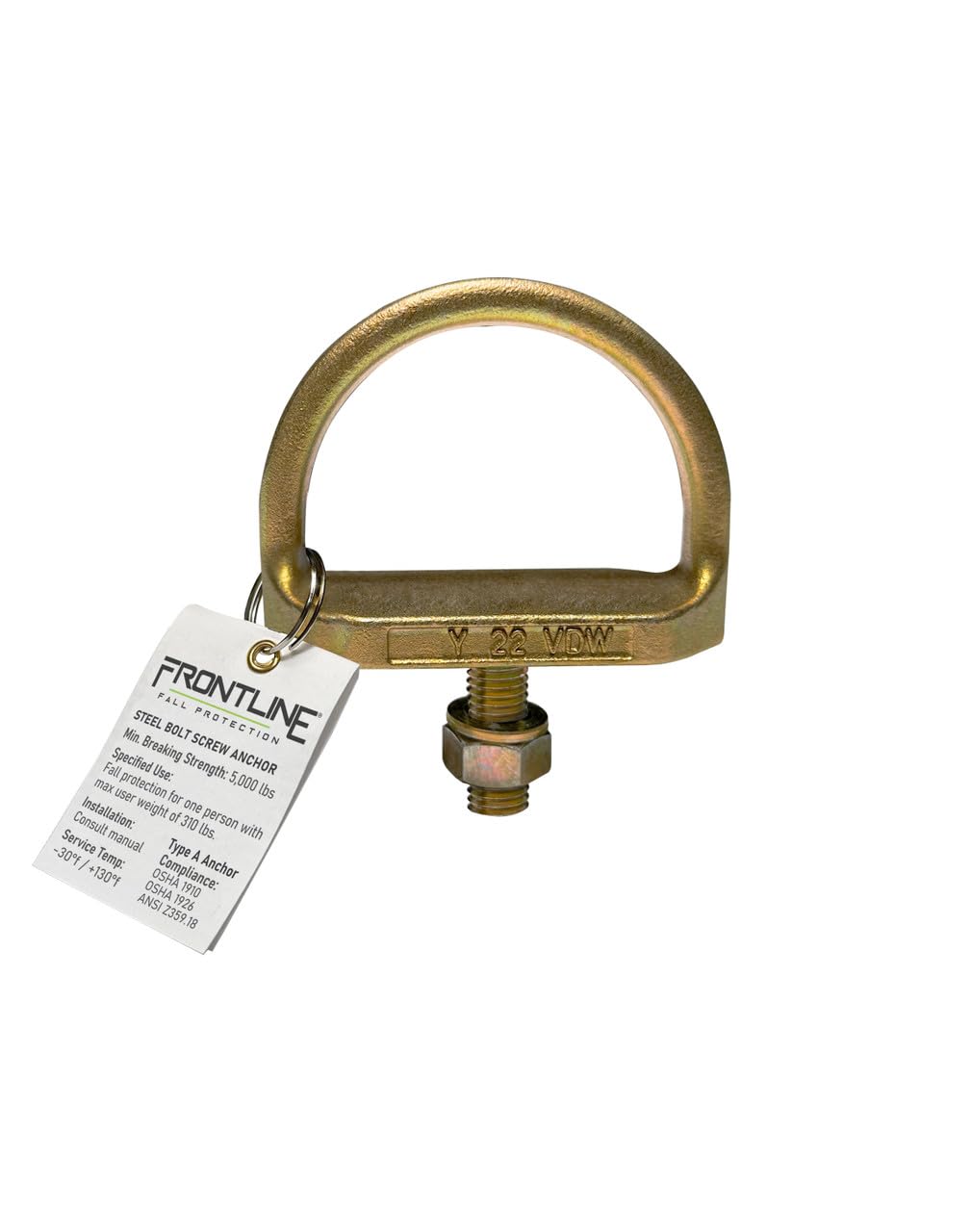 Frontline STB01 Steel Bolt Threaded Anchor | Can be Installed in Most Structural Steel substrates | Tested for Multi-Direction Loading | Anchor is Reusable | Meets or exceeds ANSI & OSHA.