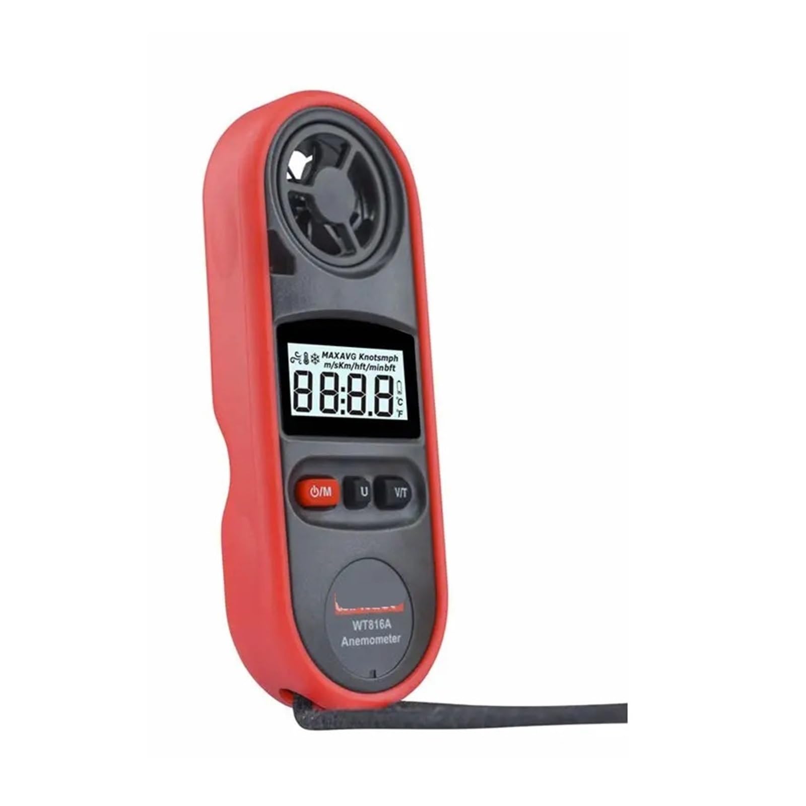 Velocidad del viento, WT816A Anemómetro digital de 30 m/s Velocidad del aire -10~45 C Temperatura del viento Velocidad Indicador de enfriamiento Medidor de medida