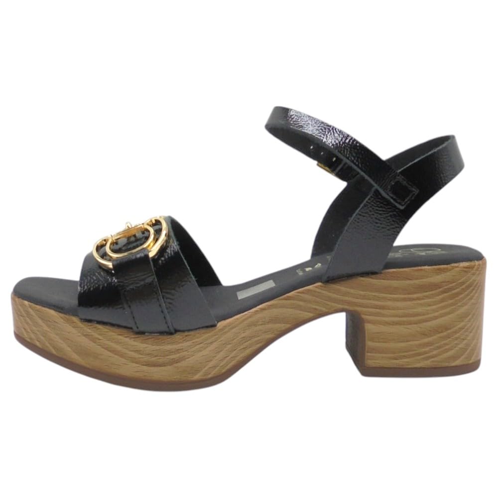 Oh! My Sandals - 5626 Sandalias de Mujer Negro con Tacón Medio 5 cm, Plataforma 2 cm, Piel Natural, Hebilla Decorativa, Hechas en España, Cómodas y Elegantes para: Mujer