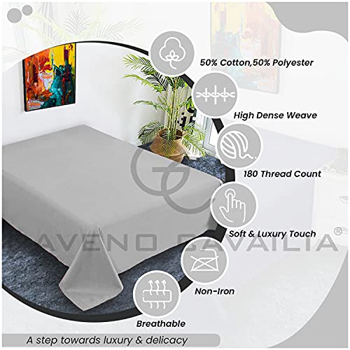 Plain Dyed Super King Flat Sheets- Easy Care Percale Bedding Set- Anti Allergy Soft Polycotton Bed Sheets- Silver - Image 3