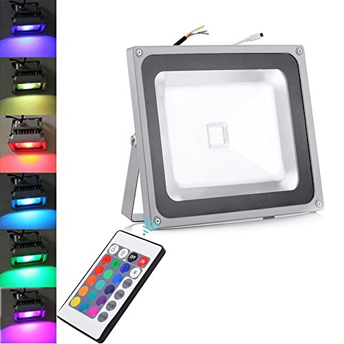 RGB LED de 10 W, 20 W, 30 W, 50 W, 100 W, LED con cambio de color, mando a distancia, 16 colores y 4 modos, función de memoria LED exterior, luces de seguridad., 50W