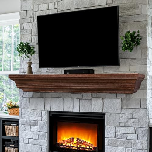 LXWZHK Rustic Fireplace Mantel Shelf, 60" Wooden Floating Shelf for