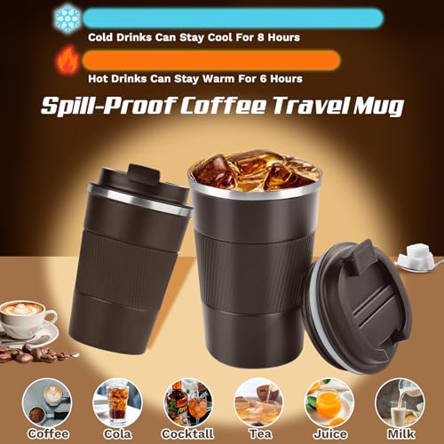 Image of Vacuum Insulated Stainless Steel Travel Coffee Mug,Leak Proof Cup with Lid | 304 stainless steel mug with vacuum insulation, leak proof lid, silicone grip and car cup holder friendly design