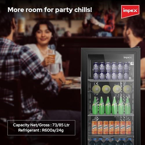 ثلاجة عرض المشروبات الزجاجية - تبريد سريع، موفرة للطاقة ومنخفضة الضوضاء، قفل ومفتاح أمان للأطفال، أرجل قابلة للتعديل، رف معدني، مصباح داخلي، باب زجاجي مزدوج الطبقات، طراز IMBC 100 من امبيكس، أسود