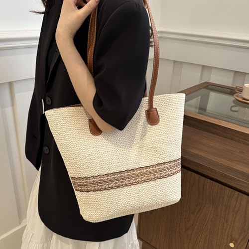 Bolso Tote de Paja Marrón Octwine miniatura 5