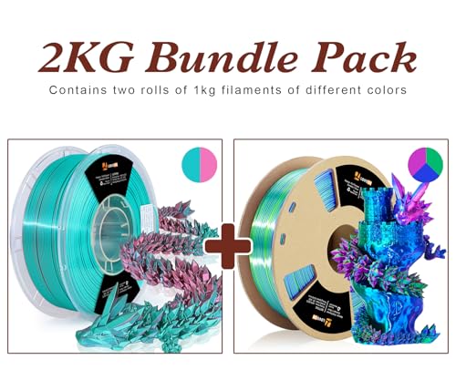 Image of LOVOON Silk PLA 3D Printer Filament Bundle 2 KG, PLA Filament 1.75mm, Shiny Silk Blue /Green /Red and Blue /Pink Change by Angle, 3D Printing Filament for Most FDM Printers and 3D Pen, 1KG X 2 Spools