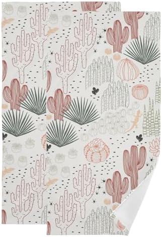 2 Pack Western Cactus Flower Hand Towels for Bathroom,Soft Absorbent Vintage Mexican Succulent Decorative Guest Bathroom Towels,Quick Dry Green Coral Tropical Plant Kitchen Towels 14