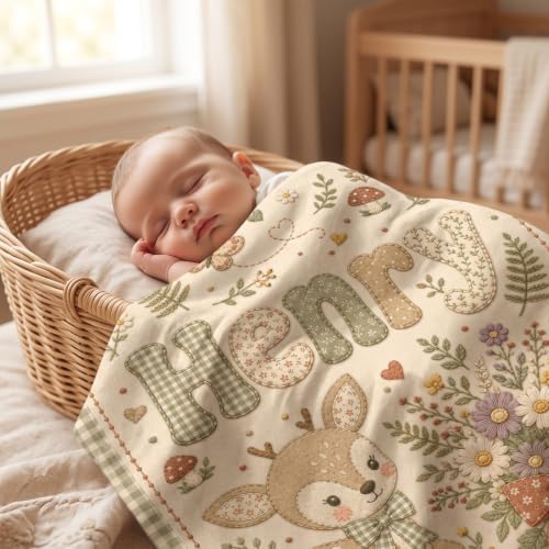 Image of Personalized Baby Blanket with Name, Custom Baby Blanket, 8 Animal Design | Personalized Baby Gift for Boy Girl, Ship Next Day, Newborn Baby Essentials