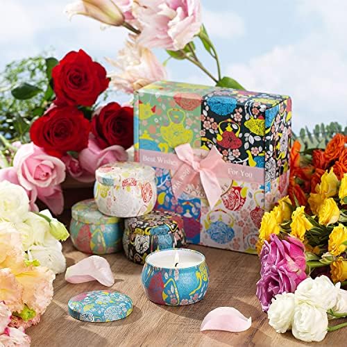 CREASHINE Scented Candles Gift Set, 100% Natural Soy Wax, Candle Gift Sets for Women, Portable Canned Candles for Relieve Stress, Wedding, Bath, Yoga, Mother's Day and Valentine's Day