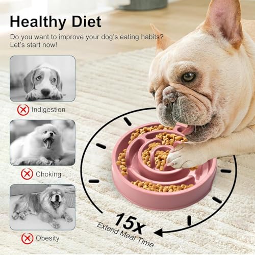 Image of Slow Feeder Bowl | Round Maze Food Bowl for Dogs and Cats | Anti Choking Puzzle Bowl | Anti Slip Interactive Feeding Dish | Durable & Easy to Clean | Anti Bloat and Aids Digestion (Pink)