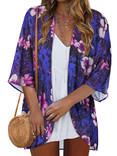 Image of Women Kimono Cardigans Casual Summer Tops Cover up Open Front Floral Print Resort Wear 2026