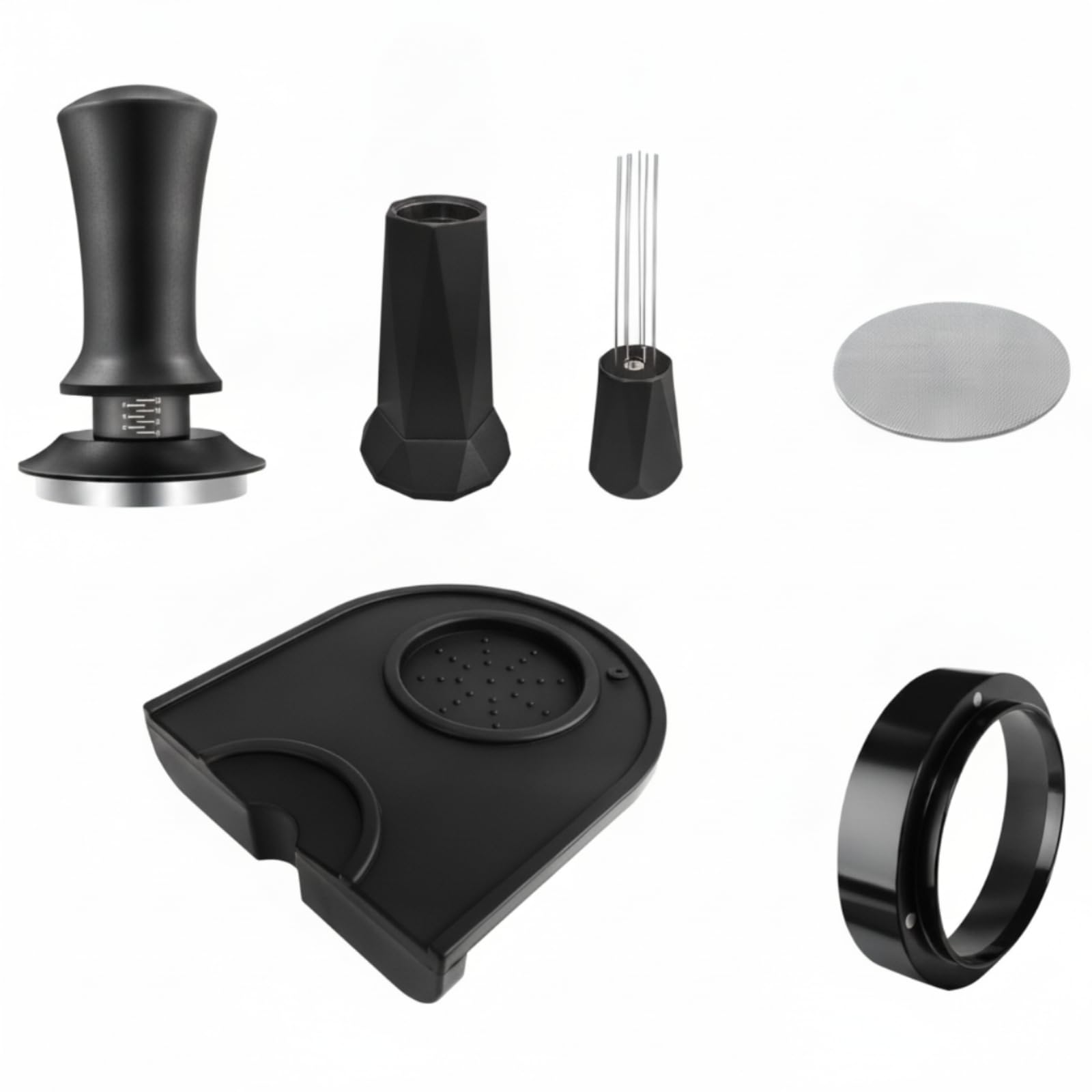 Baoblaze 1 Pezzo Pressino caffè Espresso Tamper Accessori Distribuzione Set Acciaio Silicone con Supporto Utensile E Tappetino Protettivo Adatto per Domestico Bar Ufficio, con 8 Aghi di Ricambio