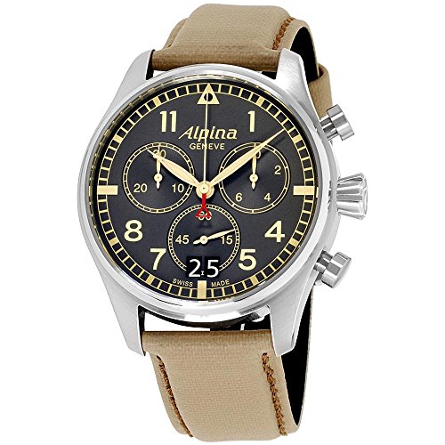 Alpina Startimer Homme 44mm Bracelet Cuir Marron Quartz Montre AL-372BBGR4S6