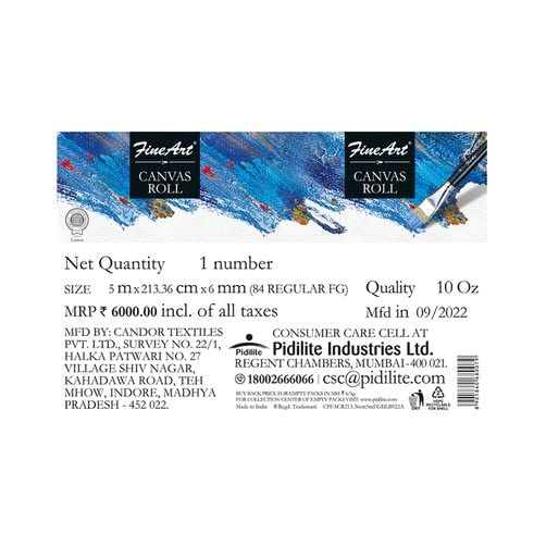 Image of Pidilite Fevicryl Fine Art Canvas Roll for Painting, 100% Cotton Canvas Roll, Ideal for Acrylic & Oil Painting(5m)