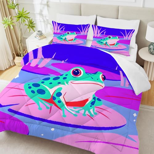 PNHCL Rana Edredon Estampado 4 Estaciones, Tema Animal Edredón Relleno Nórdico Cama 135/150, Dibujos Animados Edredones Reversible 220x240 cm para Decoracion Dormitorio, Morado